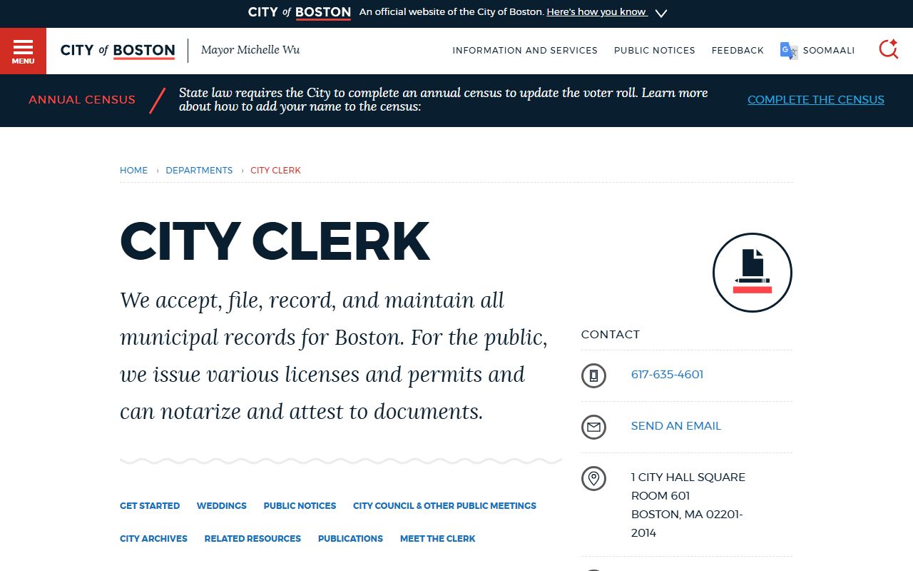 Boston City Clerk office portal for Boston public records