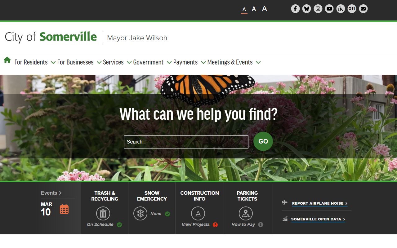 Somerville city website with public records request portal