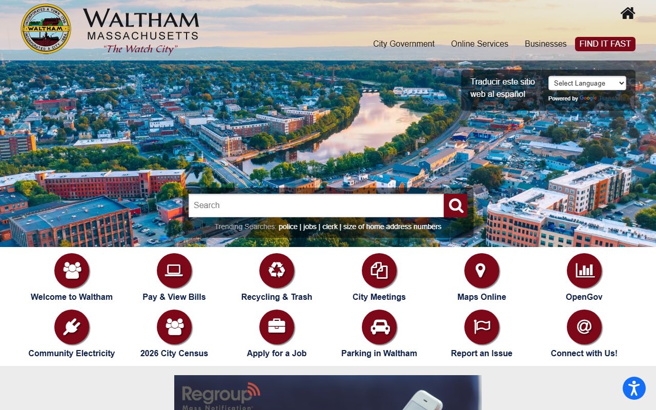 Waltham city website for Waltham public records access