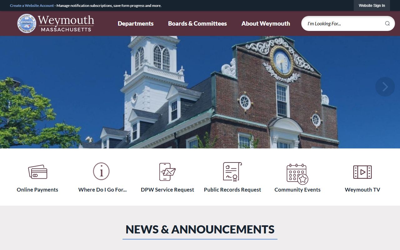 Weymouth town website portal for Weymouth public records