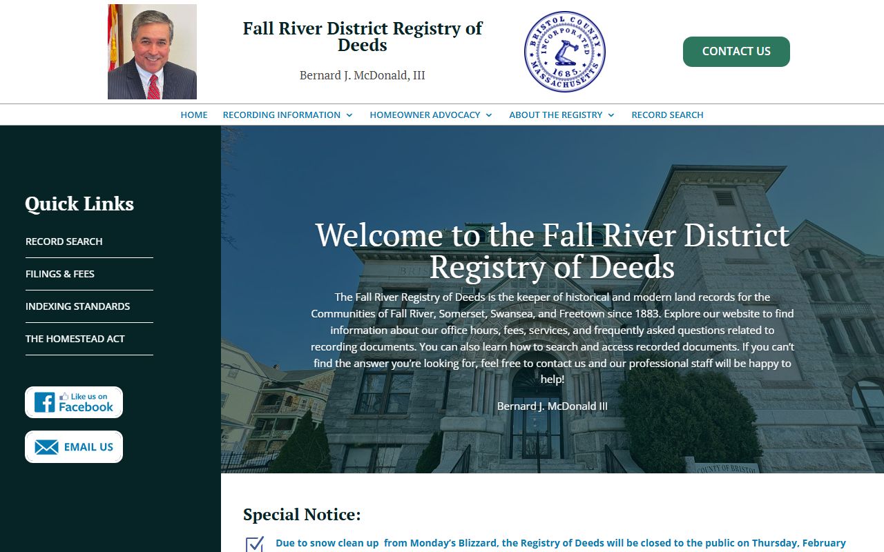 Fall River Registry of Deeds website for Bristol County public records