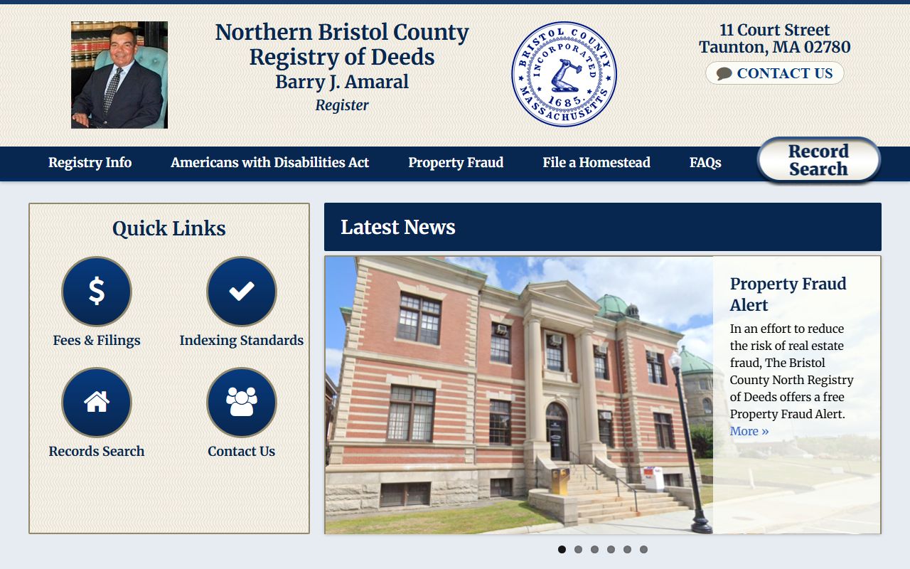 Taunton Registry of Deeds website for Bristol County public records North Bristol district