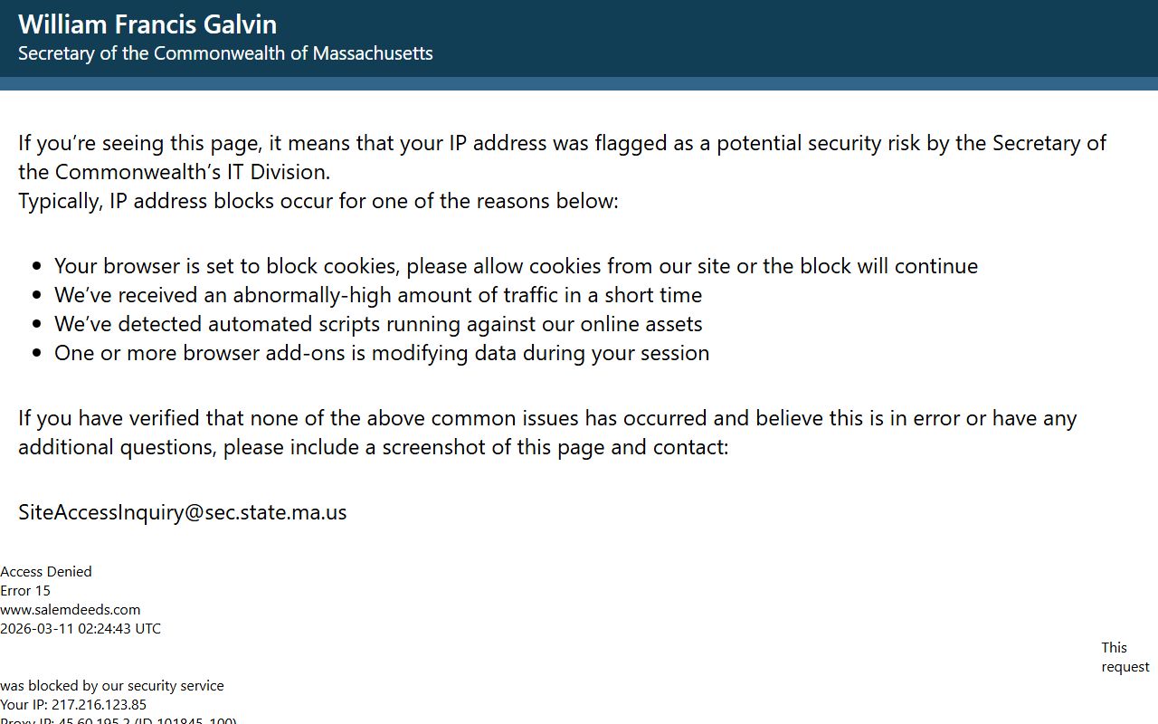 Southern Essex District Registry of Deeds website for Essex County public records