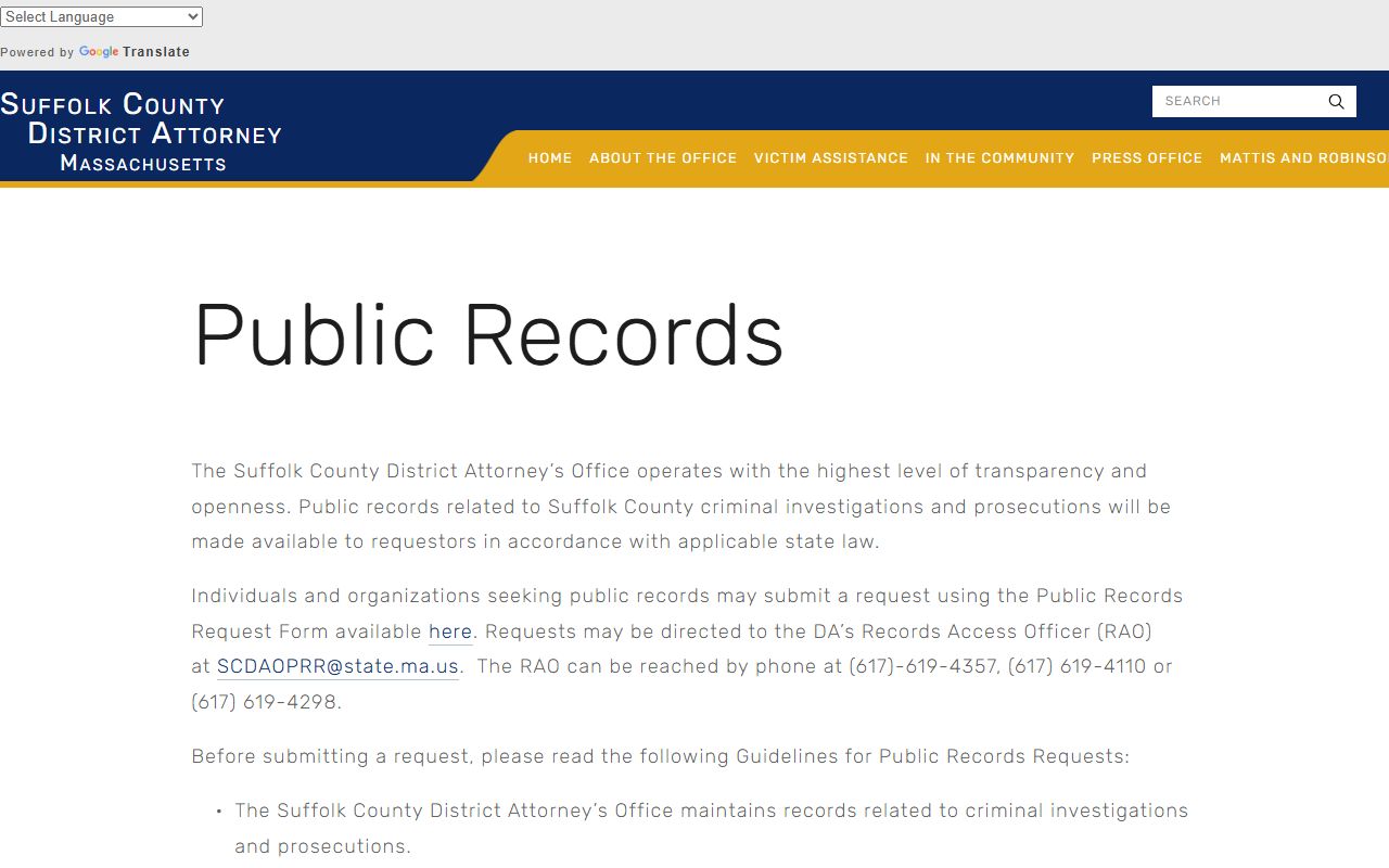 Suffolk County DA public records request form for Suffolk County document access