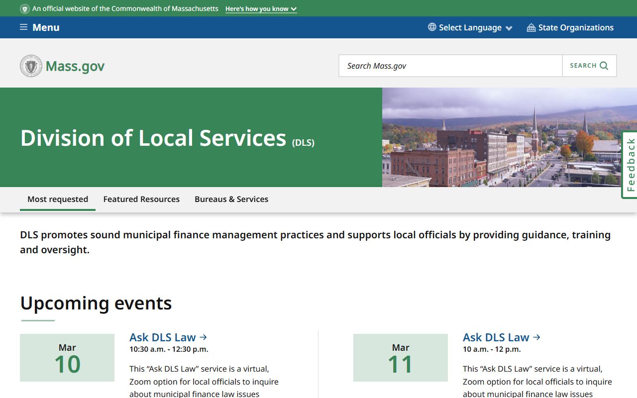 Massachusetts Division of Local Services property tax records page