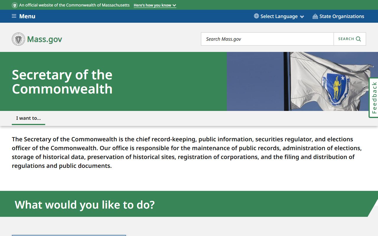 Massachusetts Secretary of Commonwealth public records page